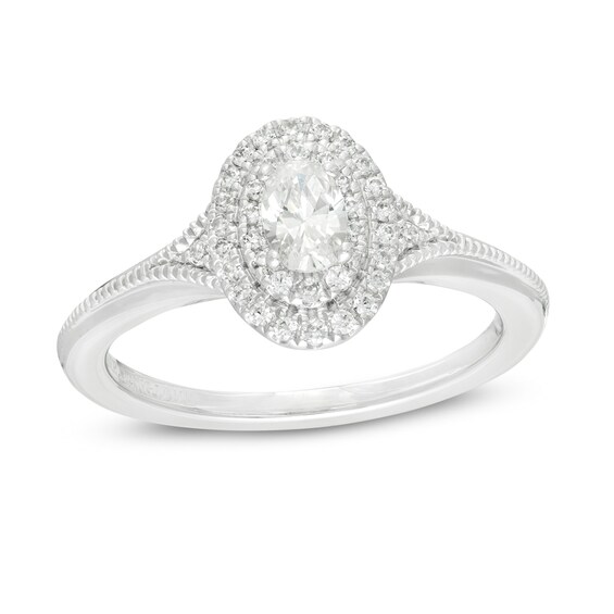 Vera Wang Love Collection 0.37 CT. T.W. Oval Diamond Vintage-Style Engagement Ring in 14K White Gold