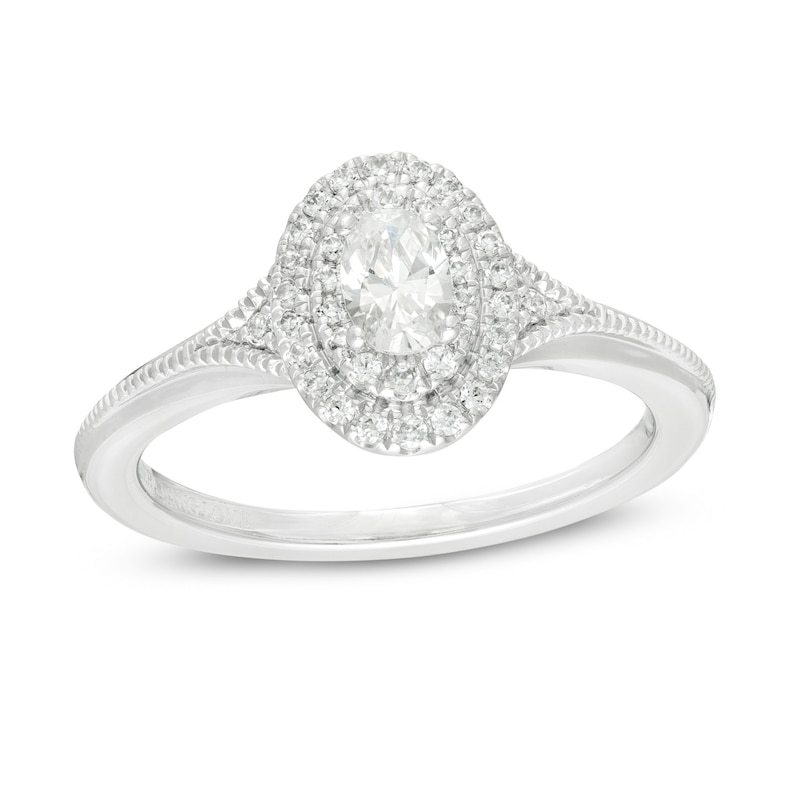 Vera Wang Love Collection 0.37 CT. T.W. Oval Diamond Vintage-Style Engagement Ring in 14K White Gold|Peoples Jewellers