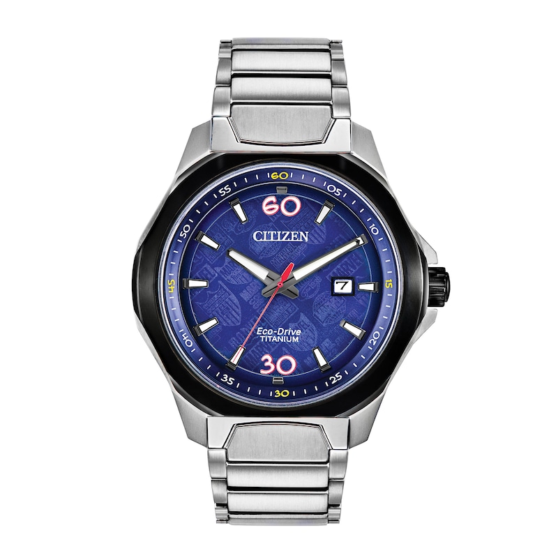 Main Image 1 of Men's Citizen Eco-Drive® Marvel 80th Anniversary Super Titanium™ Watch with Blue Dial (Model: AW1548-86W)