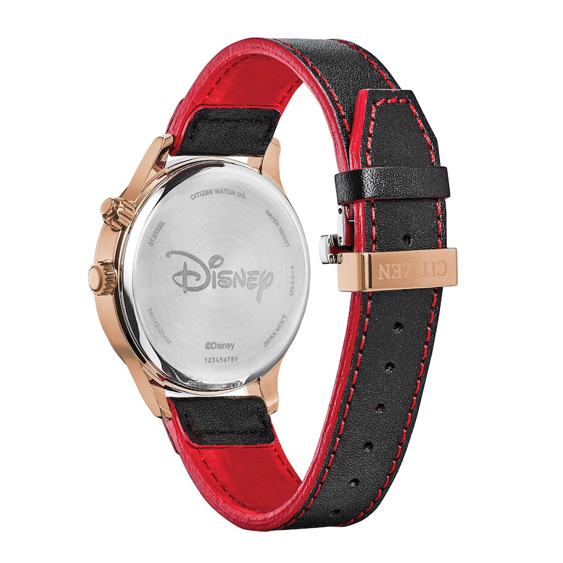 Citizen Eco-Drive® Mickey Mouse Moon Phase Rose-Tone Strap Watch with Black Dial (Model: AP1053-23W)