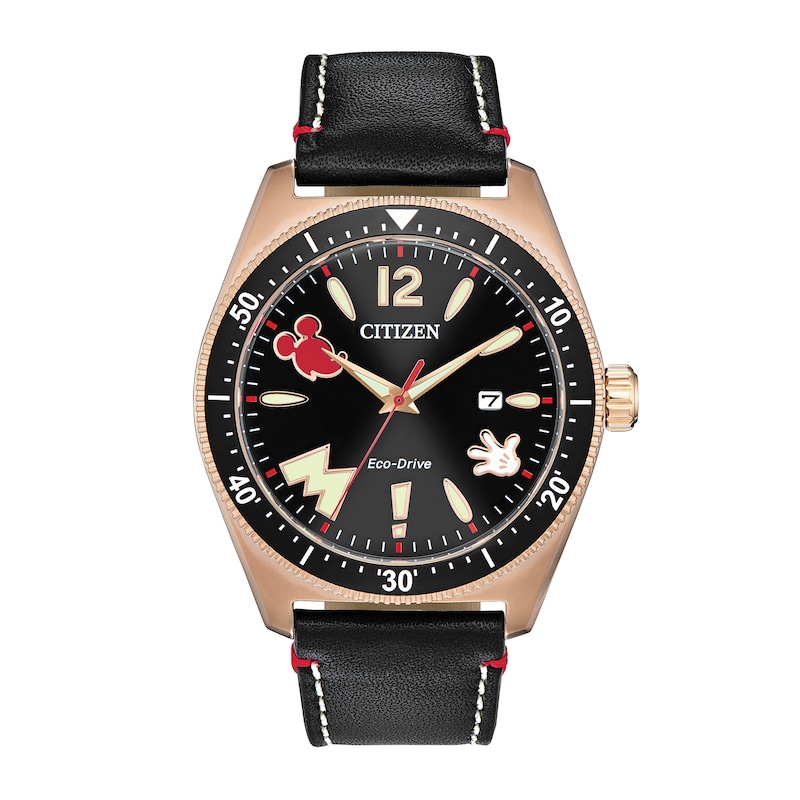 Citizen Eco-Drive® Mickey Mouse Rose-Tone Strap Watch with Black Dial (Model: AW1596-08W)