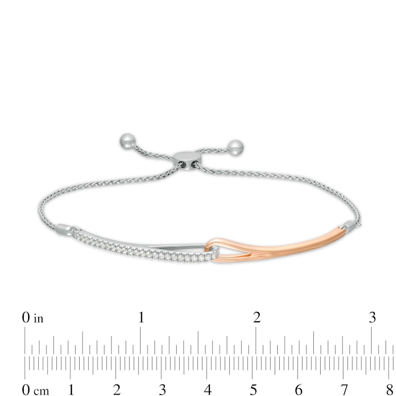 Love + Be Loved 0.23 CT. T.W. Diamond Loop Bolo Bracelet in Sterling Silver and 10K Rose Gold - 9.5"