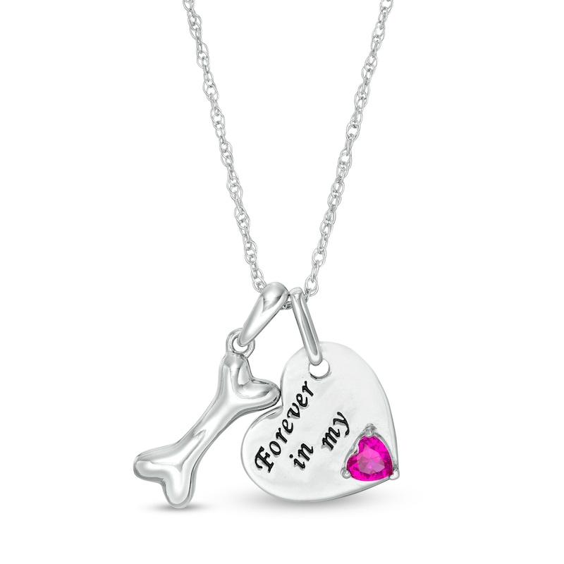 4.0mm Simulated Birthstone "Forever in my" Heart and Dog Bone Charm Pendant in Sterling Silver (1 Stone)