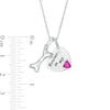 4.0mm Simulated Birthstone "Forever in my" Heart and Dog Bone Charm Pendant in Sterling Silver (1 Stone)