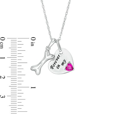 4.0mm Simulated Birthstone "Forever in my" Heart and Dog Bone Charm Pendant in Sterling Silver (1 Stone)