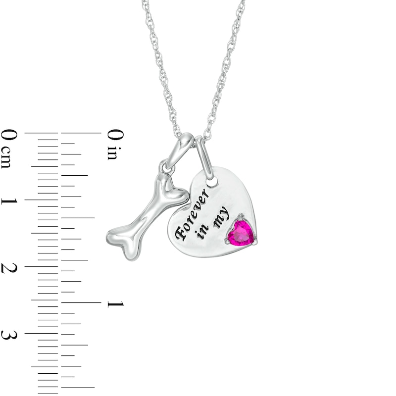 Main Image 3 of 4.0mm Simulated Birthstone "Forever in my" Heart and Dog Bone Charm Pendant in Sterling Silver (1 Stone)