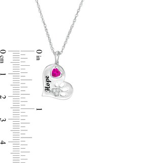 4.0mm Heart-Shaped Simulated Birthstone and Diamond Accent Paw Print Heart Pendant in Sterling Silver (1 Stone and Line)