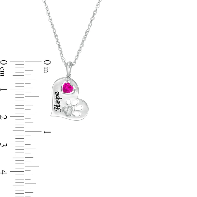 Main Image 3 of 4.0mm Heart-Shaped Simulated Birthstone and Diamond Accent Paw Print Heart Pendant in Sterling Silver (1 Stone and Line)