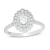 Thumbnail Image 0 of Emmy London 0.80 CT. T.W. Certified Oval Diamond Scallop Frame Engagement Ring in 18K White Gold (F/VS2)