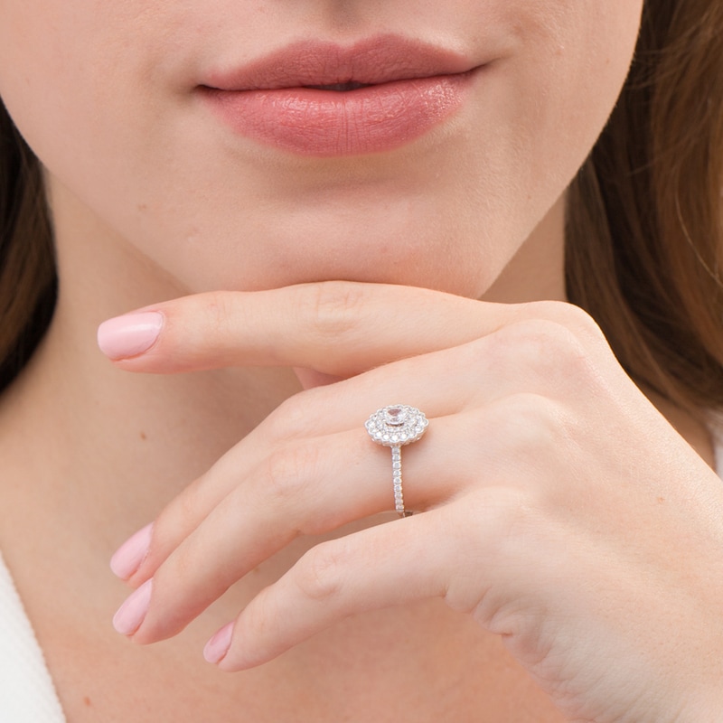 Main Image 2 of Emmy London 0.80 CT. T.W. Certified Oval Diamond Scallop Frame Engagement Ring in 18K White Gold (F/VS2)
