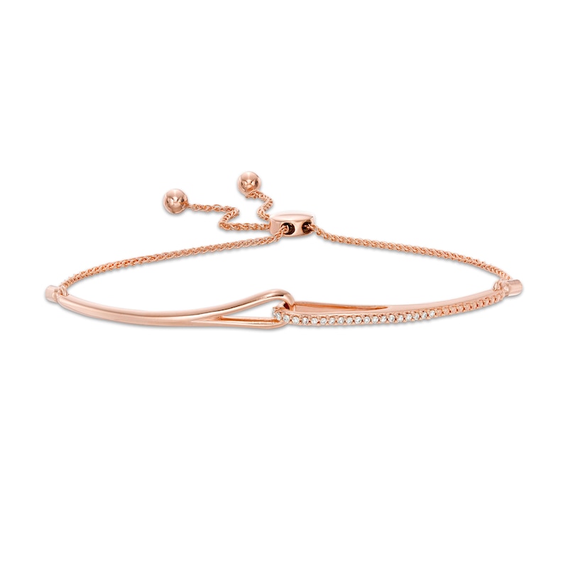 Love + Be Loved 0.10 CT. T.W. Diamond Loop Bolo Bracelet in 10K Rose Gold - 9.0"|Peoples Jewellers