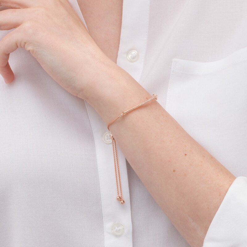 Main Image 2 of Love + Be Loved 0.10 CT. T.W. Diamond Loop Bolo Bracelet in 10K Rose Gold - 9.0"