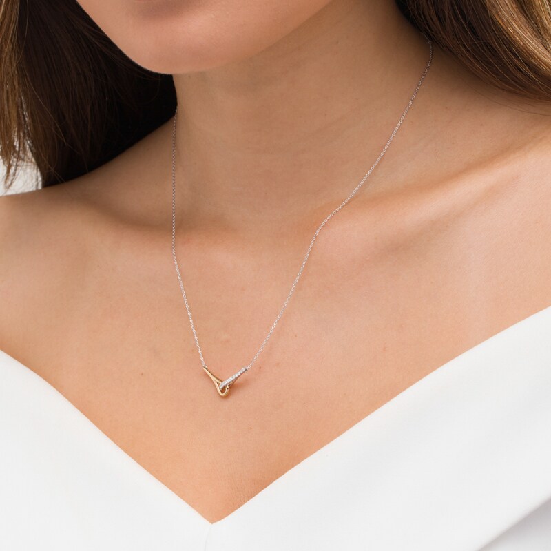 Main Image 2 of Love + Be Loved 0.10 CT. T.W. Diamond Loop Necklace in Sterling Silver and 10K Gold