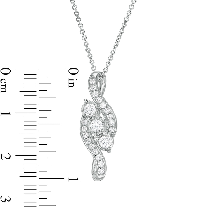 Main Image 4 of 0.50 CT. T.W. Diamond Past Present Future® Bypass Swirl Pendant in 10K White Gold