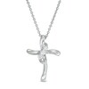 0.145 CT. T.W. Diamond Past Present Future® Curved Cross Pendant in 10K White Gold