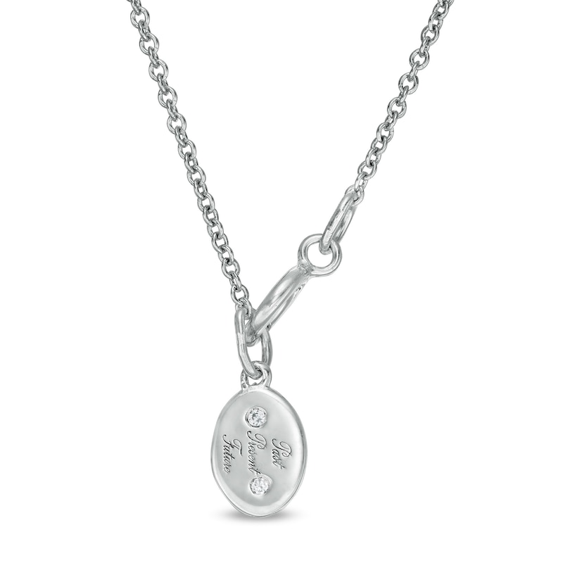 Main Image 3 of 0.145 CT. T.W. Diamond Past Present Future® Curved Cross Pendant in 10K White Gold