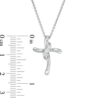 0.145 CT. T.W. Diamond Past Present Future® Curved Cross Pendant in 10K White Gold