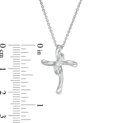 0.145 CT. T.W. Diamond Past Present Future® Curved Cross Pendant in 10K White Gold