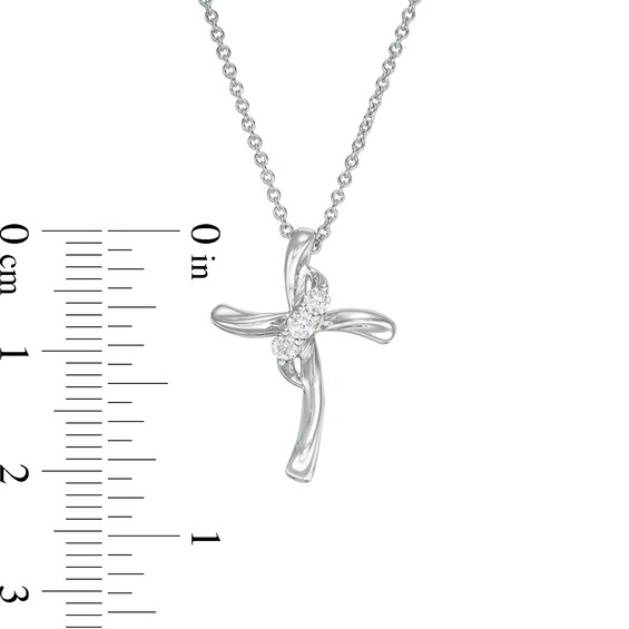 0.145 CT. T.W. Diamond Past Present Future® Curved Cross Pendant in 10K White Gold