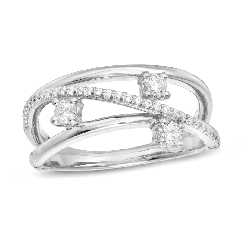 Main Image 1 of 0.29 CT.T.W. Past Present Future® Diamond Crossover Ring in 10K White Gold