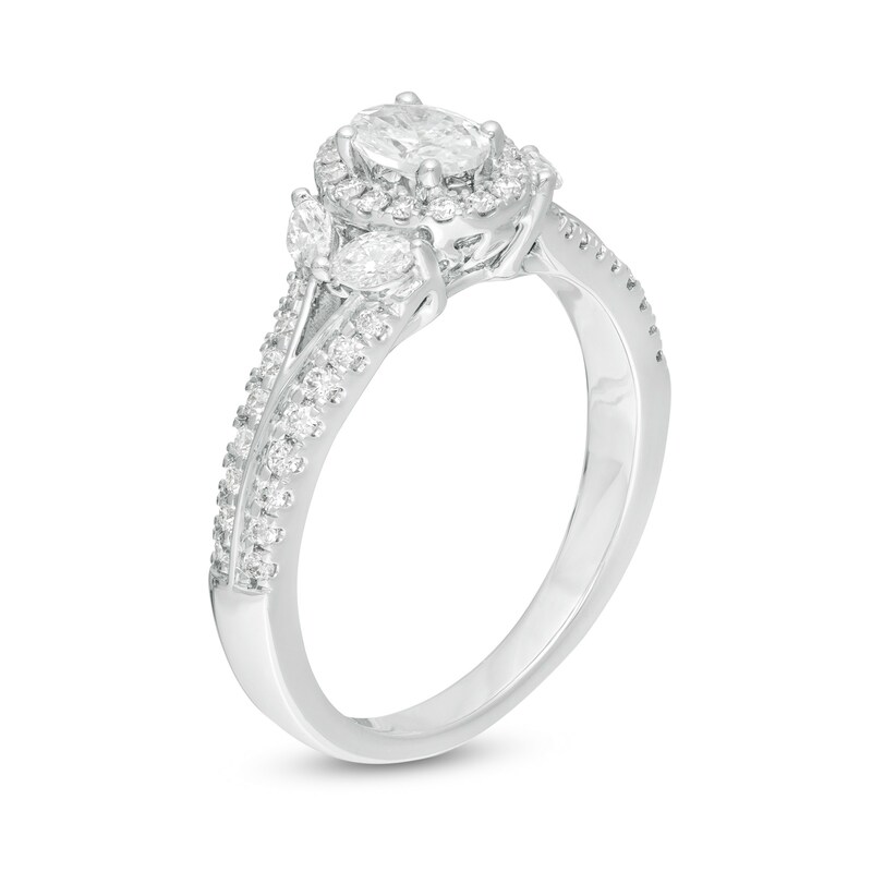 Main Image 3 of Emmy London 1.00 CT. T.W. Certified Oval Diamond Frame Split Shank Engagement Ring in 18K White Gold (F/VS2)