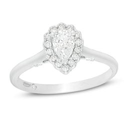 Emmy London 0.60 CT. T.W. Certified Pear-Shaped Diamond Frame Vintage-Style Engagement Ring in 18K White Gold (F/VS2)