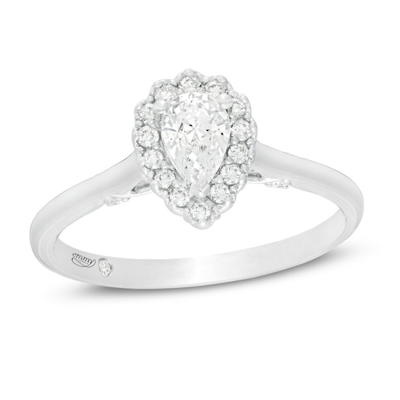 Emmy London 0.60 CT. T.W. Certified Pear-Shaped Diamond Frame Vintage-Style Engagement Ring in 18K White Gold (F/VS2)