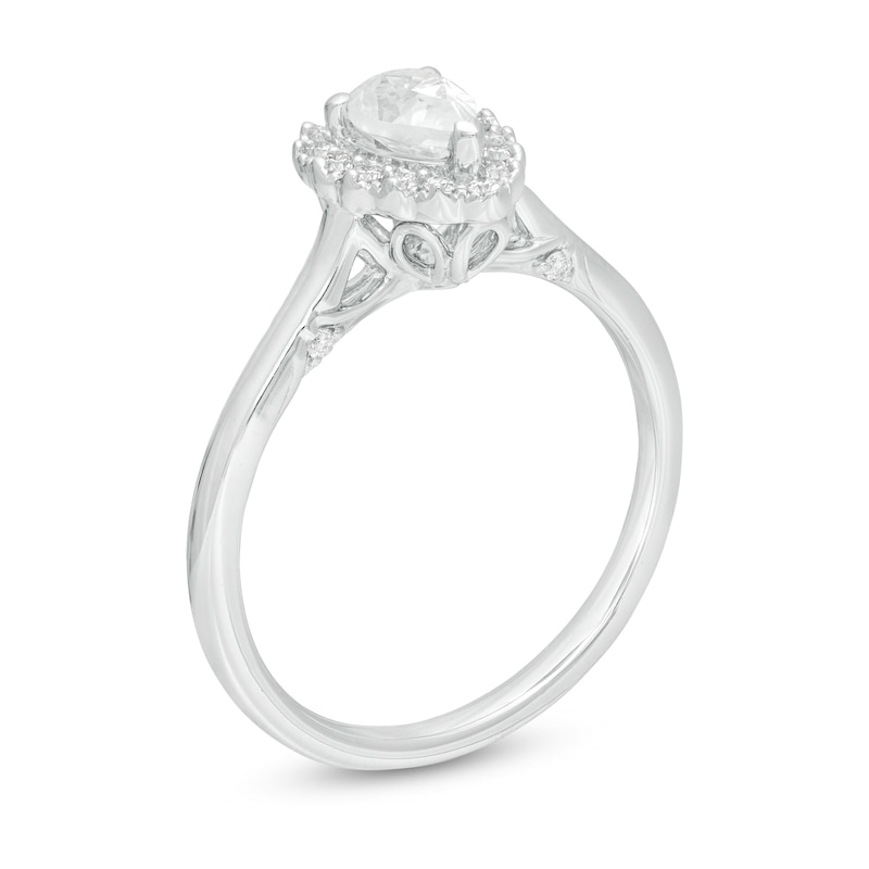 Emmy London 0.60 CT. T.W. Certified Pear-Shaped Diamond Frame Vintage-Style Engagement Ring in 18K White Gold (F/VS2)