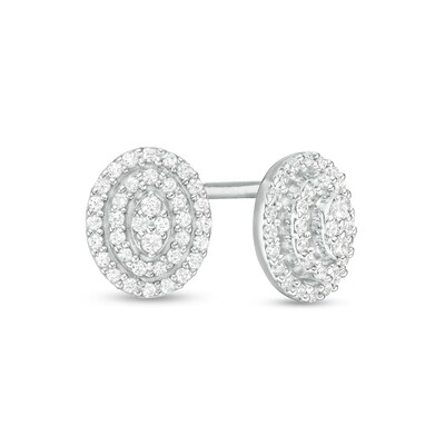 0.15 CT. T.W. Composite Diamond Double Oval Frame Stud Earrings in 10K White Gold