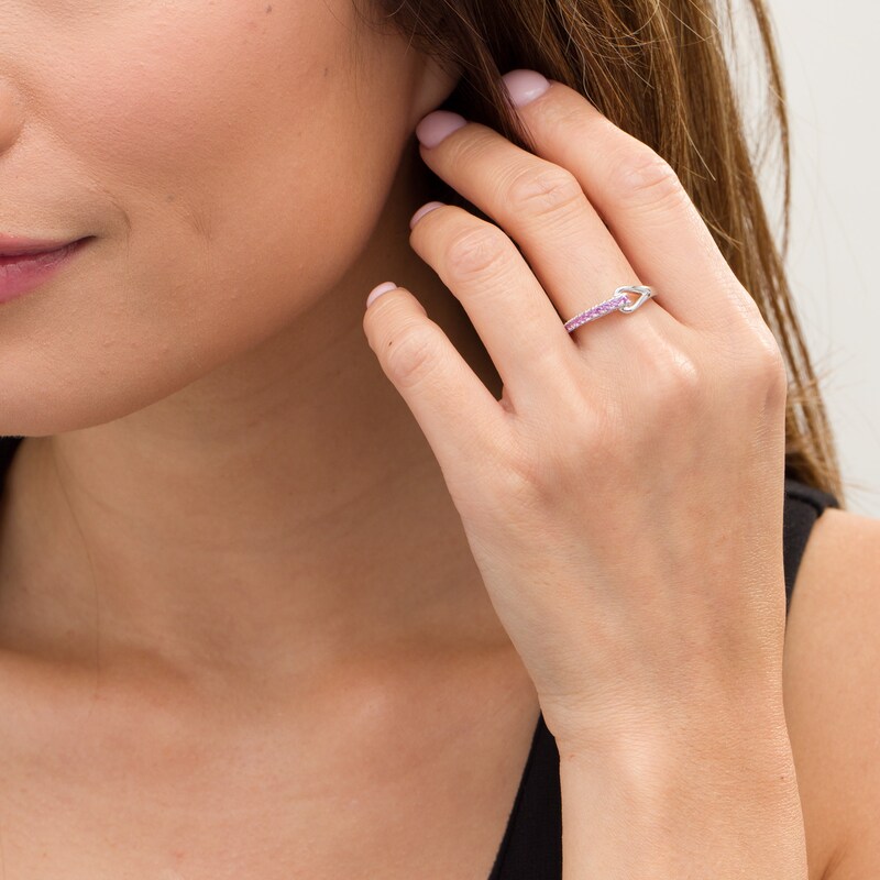 Main Image 2 of Love + Be Loved Lab-Created Pink Sapphire Heart Loop Ring in Sterling Silver