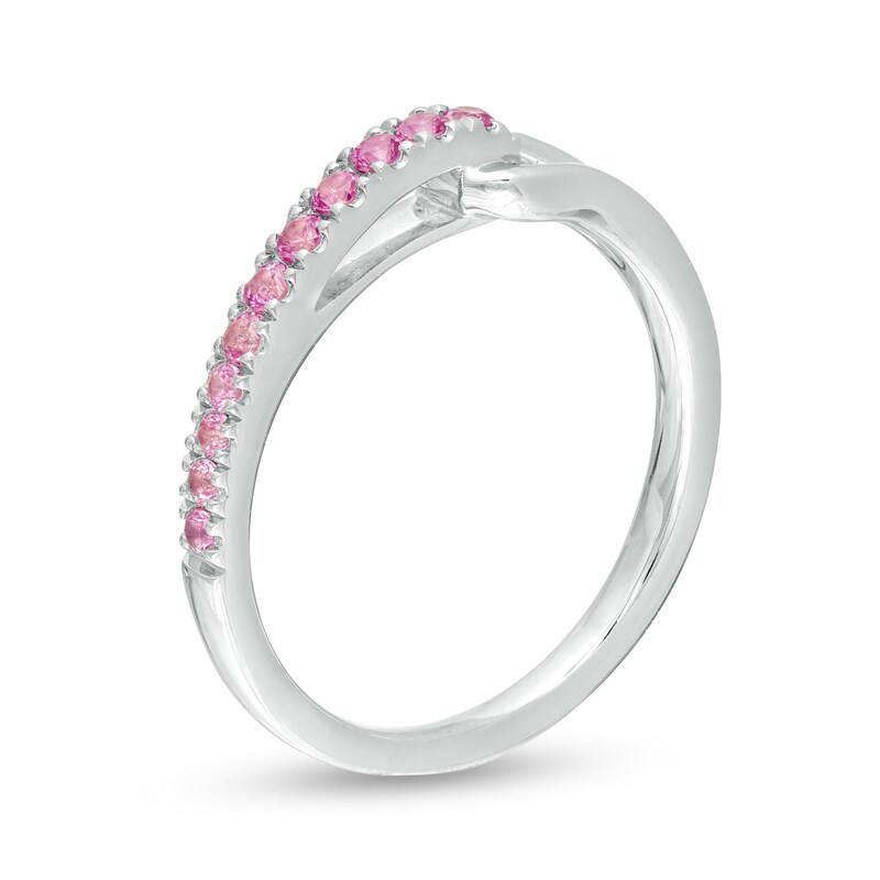 Main Image 3 of Love + Be Loved Lab-Created Pink Sapphire Heart Loop Ring in Sterling Silver