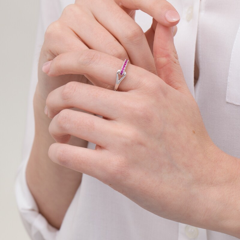 Love + Be Loved Lab-Created Ruby Heart Loop Ring in Sterling Silver