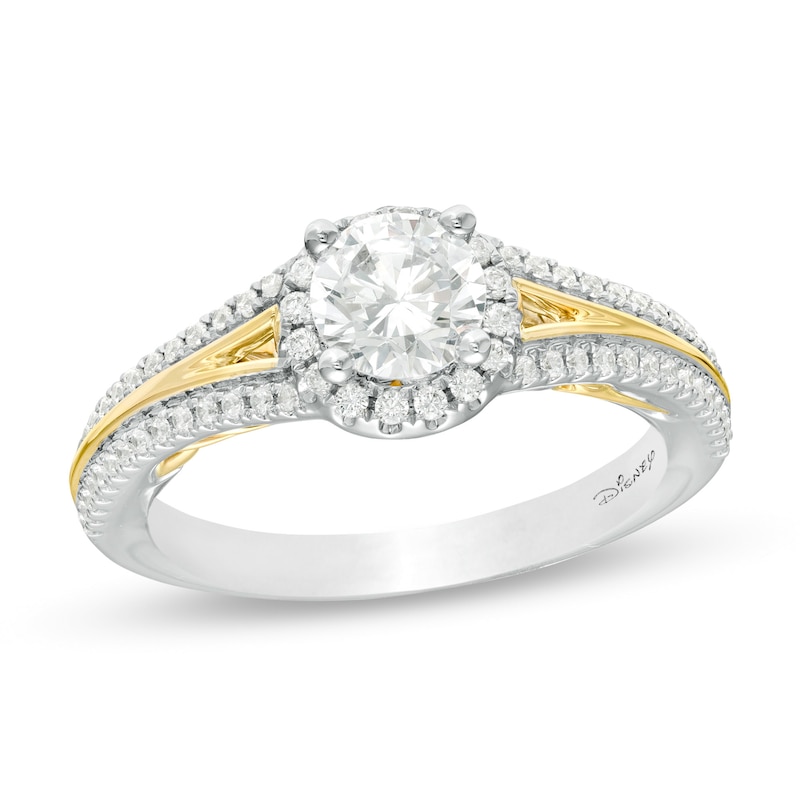 Main Image 1 of Enchanted Disney Anna 0.95 CT. T.W. Diamond Frame Split Shank Engagement Ring in 14K Two-Tone Gold