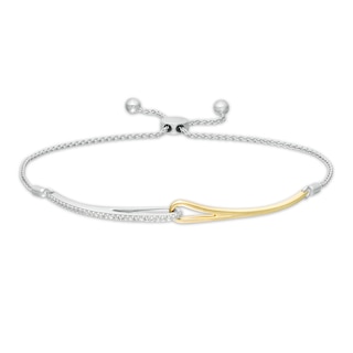Love + Be Loved 0.10 CT. T.W. Diamond Loop Bolo Bracelet in Sterling Silver and 10K Gold - 9.0"