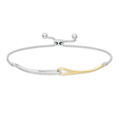 Love + Be Loved 0.10 CT. T.W. Diamond Loop Bolo Bracelet in Sterling Silver and 10K Gold - 9.0"