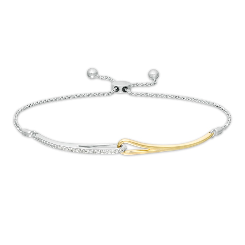 Main Image 1 of Love + Be Loved 0.10 CT. T.W. Diamond Loop Bolo Bracelet in Sterling Silver and 10K Gold - 9.0"