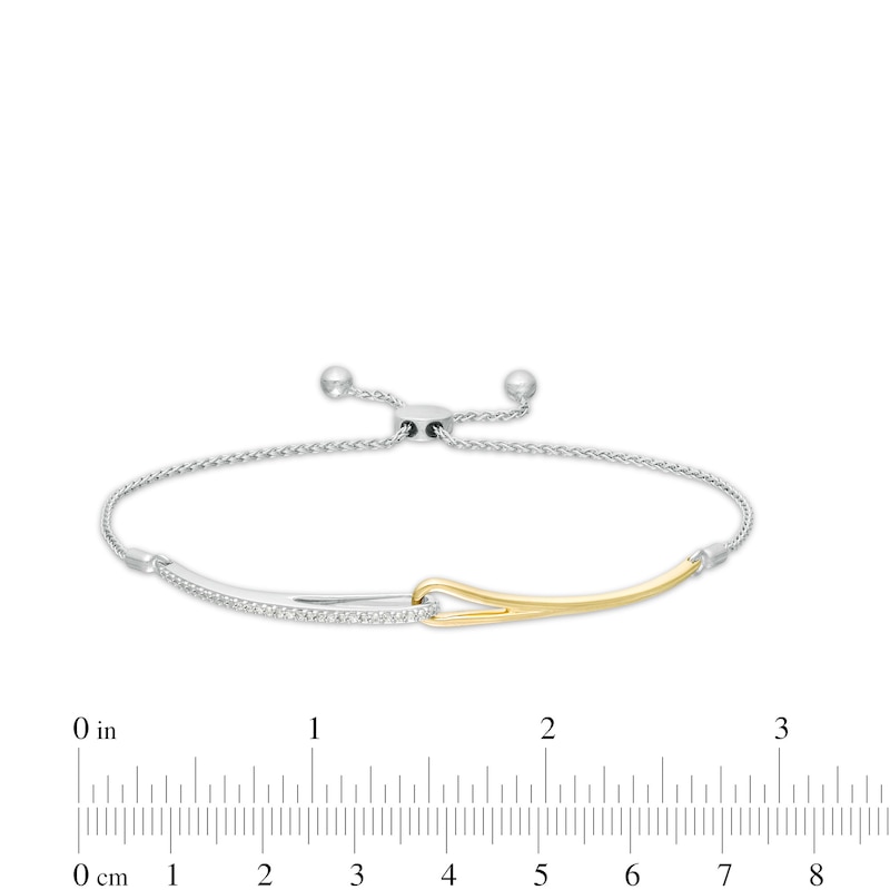 Main Image 2 of Love + Be Loved 0.10 CT. T.W. Diamond Loop Bolo Bracelet in Sterling Silver and 10K Gold - 9.0"