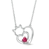 Thumbnail Image 0 of Simulated Birthstone and Diamond Accent Engravable Cat Heart Necklace in Sterling Silver (1 Stone and Line)