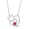 Simulated Birthstone and Diamond Accent Engravable Cat Heart Necklace in Sterling Silver (1 Stone and Line)