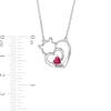 Simulated Birthstone and Diamond Accent Engravable Cat Heart Necklace in Sterling Silver (1 Stone and Line)