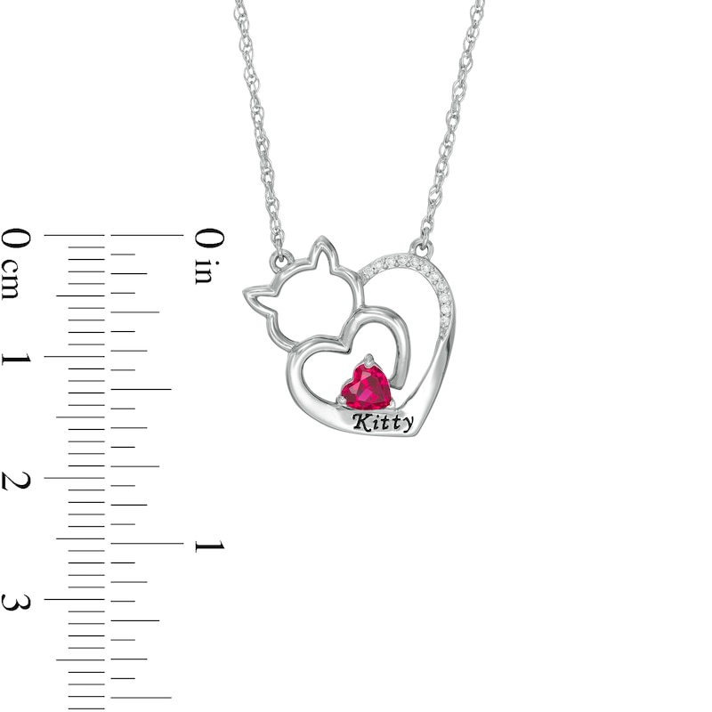 Simulated Birthstone and Diamond Accent Engravable Cat Heart Necklace in Sterling Silver (1 Stone and Line)|Peoples Jewellers