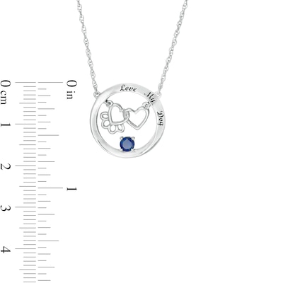 Simulated Birthstone Interlocking Paw Print and Heart Circle Necklace in Sterling Silver (1 Stone and Line)