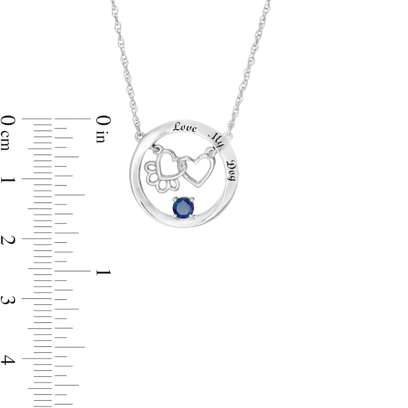 Simulated Birthstone Interlocking Paw Print and Heart Circle Necklace in Sterling Silver (1 Stone and Line)