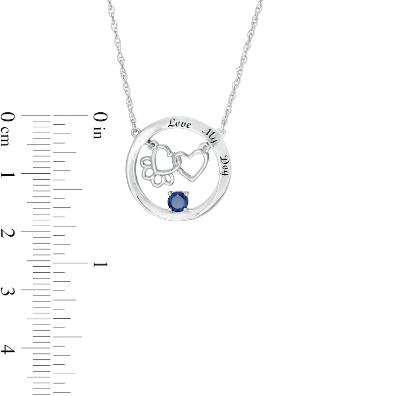 Simulated Birthstone Interlocking Paw Print and Heart Circle Necklace in Sterling Silver (1 Stone and Line)|Peoples Jewellers