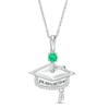 Thumbnail Image 0 of Simulated Birthstone and 1/20 CT. T.W. Diamond Engravable Graduation Cap Pendant in Sterling Silver (1 Stone and Line)
