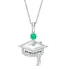 Simulated Birthstone and 1/20 CT. T.W. Diamond Engravable Graduation Cap Pendant in Sterling Silver (1 Stone and Line)