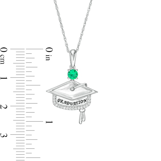 Simulated Birthstone and 1/20 CT. T.W. Diamond Engravable Graduation Cap Pendant in Sterling Silver (1 Stone and Line)