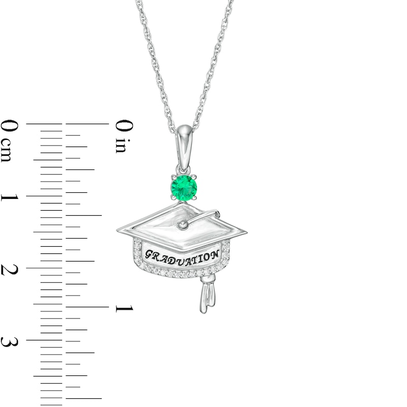 Simulated Birthstone and 1/20 CT. T.W. Diamond Engravable Graduation Cap Pendant in Sterling Silver (1 Stone and Line)|Peoples Jewellers