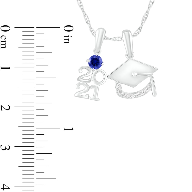 Main Image 3 of Simulated Birthstone and Diamond Accent Graduation Cap Class Year Charm Pendant in Sterling Silver (1 Stone and Year)