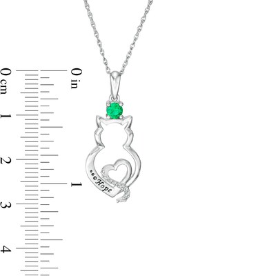 Simulated Birthstone and Diamond Accent Engravable Cat Outline and Heart Pendant in Sterling Silver (1 Stone and Line)